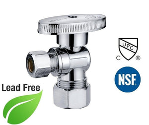 5/8" OD Comp x 3/8" Comp 1/4 Turn Brass Angle Stop Valve Chrome Plated - Plumbing Parts & Hardware 