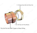 EZ-Fluid 1-1/2" DWV Sweat FTG x Slip-Joint Copper Trap Adapter Fitting w/Brass Nut,Adapts Copper To Tubular,FTG x SJ Brass Trap Adapter Brass Solder Fitting,Sweat End Fits Into DWV Copper Fitting