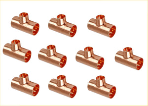 EZ-FLUID Plumbing 1-1/4" x 1-1/4" x 1/2" C X C X C Copper Reducing Tee,LF Pressure Copper Reducer Tee Fittings with Sweat Solder Connection for Residential,Commercial Copper Pipe (10)