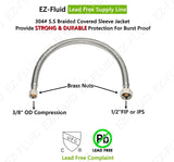 EZ-Fluid (1) 9" Water Supply Line,1/2" Fip x 3/8" Comp LF,Brass Nuts,Universal Stainless Steel Braided Faucet Water Supply Line Connector,Water Supply Hose Connector Lines,Kitchen,Bath Sink Faucet