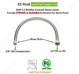 EZ-Fluid (1) 9" Water Supply Line,1/2" Fip x 3/8" Comp LF,Brass Nuts,Universal Stainless Steel Braided Faucet Water Supply Line Connector,Water Supply Hose Connector Lines,Kitchen,Bath Sink Faucet