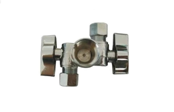 EZ-Fluid 1/2" FIP X 3/8"OD Comp X 1/4"  OD Comp,Dual Handle  Dual Outlet 1/4 Turn Angle Stop | EZ-Fluid Plumbing Parts & Hardware 
