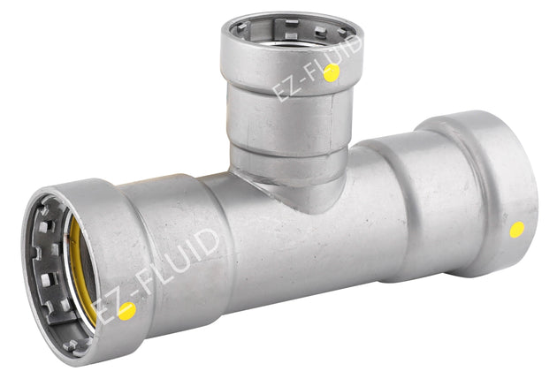 EZ-Fluid 1-1/2" X 1-1/2" X 3/4" Carbon Steel Mega PressG Type  PRESS TEE REDUCER (HNBR) For Gas | EZ-Fluid Plumbing Parts & Hardware 
