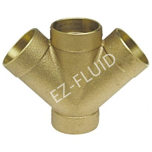 EZ-Fluid 2" X 2" X 1-1/2"X 1-1/2"  DWV BRASS45 DOUBLE WYE | EZ-Fluid Plumbing Parts & Hardware 