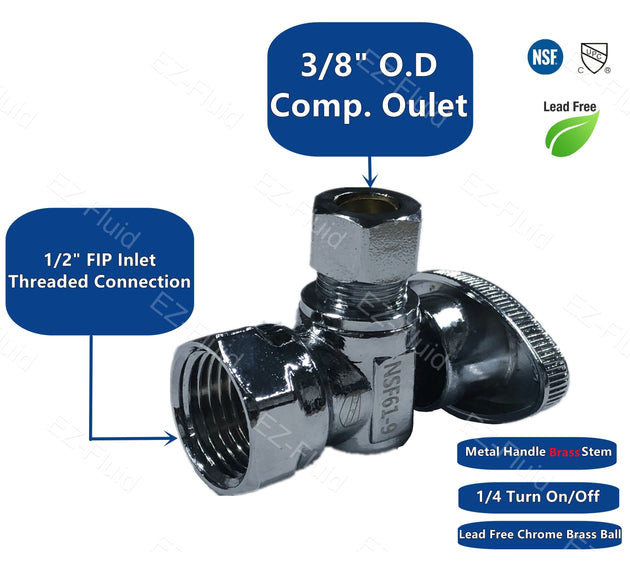 EZ-Fluid 1/2" FIP X 3/8" OD Comp, 1/4 Turn Angle Stop | EZ-Fluid Plumbing Parts & Hardware 
