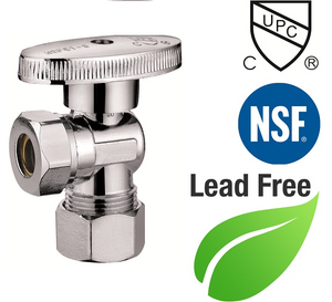 7/16" or 1/2" FIP X 5/8" OD 1/4 Turn Brass Angle Stop Valve Chrome Plated Round Body - Plumbing Parts & Hardware 