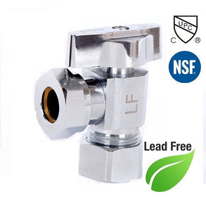 7/16" or 1/2" FIP X 5/8" OD 1/4 Turn Brass Angle Stop Valve Chrome Plated Square Body - Plumbing Parts & Hardware 