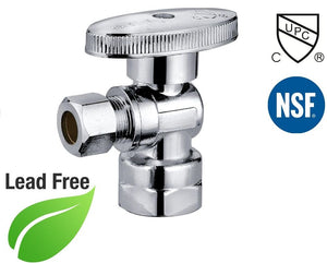 1/2" FIP X 3/8" OD Comp 1/4 Turn Brass Angle Stop Valve Chrome Plated - Plumbing Parts & Hardware 